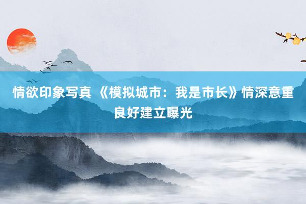 情欲印象写真 《模拟城市：我是市长》情深意重良好建立曝光