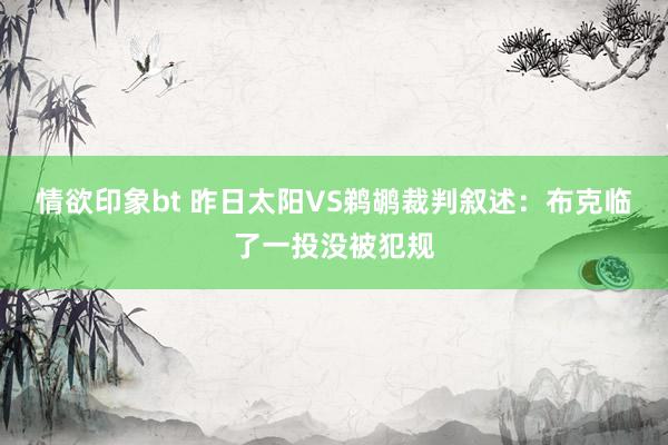 情欲印象bt 昨日太阳VS鹈鹕裁判叙述：布克临了一投没被犯规