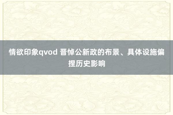 情欲印象qvod 晋悼公新政的布景、具体设施偏捏历史影响